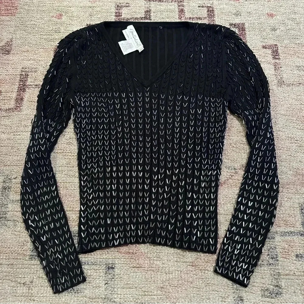 Vintage 90’s beaded black silk blend sweater size large - Picture 4 of 8
